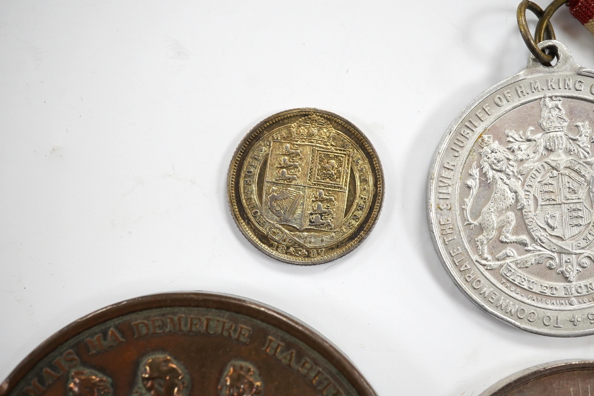 Historical medals and a group of coins